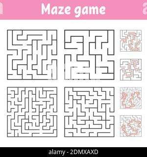 Un ensemble de mazes carrés de divers niveaux de difficulté. Puzzle pour enfants. Une entrée, une sortie. Tambour de conuntambour de labyrinthe. Illustration vectorielle plate iso Illustration de Vecteur