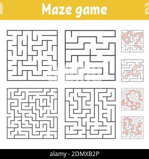 Un ensemble de mazes carrés de divers niveaux de difficulté. Puzzle pour enfants. Une entrée, une sortie. Tambour de conuntambour de labyrinthe. Illustration vectorielle plate iso Illustration de Vecteur
