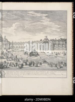 Veüe perspective de la décoration élevée sur la terrasse du Château de Versailles pour l’illumination et le feu d’artifice qui a été mis à l’occasion du mariage de Madame Louise-Elisabeth de France avec Don Philippe second Jnfant d’Espagne le XXVI Aoust M.DCC. XXXIX. (Vue en perspective des décorations construites sur la terrasse du Château de Versailles pour l'illumination et les feux d'artifice lancés à l'occasion du mariage de Madame Louise-Elisabeth de France à Philippe d'Espagne, 26 août 1739), Michel de Bonneval, français, d. 1766, Charles-Nicolas Cochin le plus jeune, 1715 - 1790 Banque D'Images