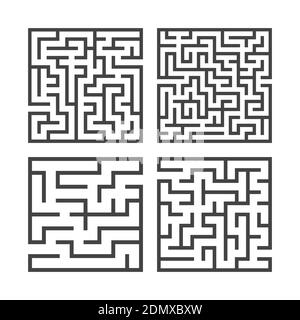 Un ensemble de mazes carrés de divers niveaux de difficulté. Jeux pour enfants. Puzzle pour enfants. Une entrée, une sortie. Tambour de conuntambour de labyrinthe. Vecteur plat i Illustration de Vecteur