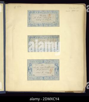 Cotton Prints Samples, Medium: paper, cotton Technique: printed, Blue cloth bound volume of 574 numbered samples of printed cottons. Title page has three book plates. Book title: 'Cotton Prints Samples.' Largely small patterns of plaids, florals and stripes of many colors., France, 1840s, sample books, Sample book, Sample book Stock Photo