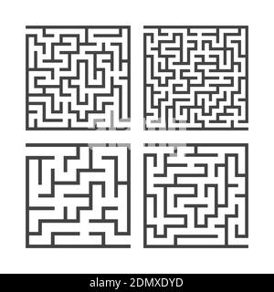 Un ensemble de mazes carrés de divers niveaux de difficulté. Jeux pour enfants. Puzzle pour enfants. Une entrée, une sortie. Tambour de conuntambour de labyrinthe. Vecteur plat i Illustration de Vecteur