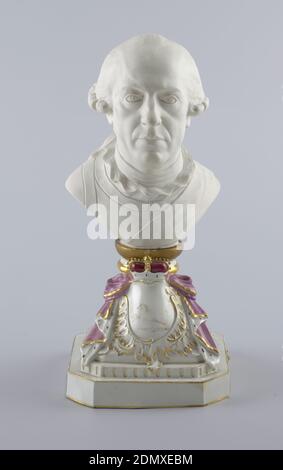 Buste de Charles William Ferdinand, duc de Brunswick, fabrique de porcelaine Fürstenberg, allemand, établi en 1747, biscuit, porcelaine à pâte dure, émail vitreux, or, Allemagne, ca. 1772, céramique, Arts décoratifs, buste, buste Banque D'Images