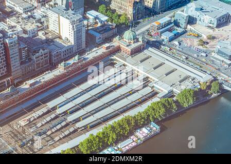 MELBOURNE, AUSTRALIA, JANUARY 1, 2020: Aerial view of flinders street train station in Melbourne, Australia Stock Photo