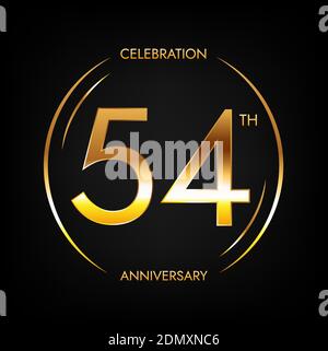 54th anniversary. Fifty-four years birthday celebration banner in bright golden color. Circular logo with elegant number design. Illustration de Vecteur
