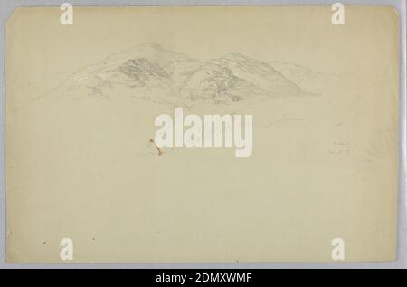 Esquisse de paysage, Mount Desert, Maine, Daniel Huntington, américain, 1816–1906, graphite et crayon blanc sur papier gris, esquisse d'un paysage montagneux, 19 août 1856, paysages, dessin Banque D'Images