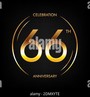 66e anniversaire. Bannière anniversaire de soixante-six ans dans une couleur dorée brillante. Logo circulaire avec design élégant. Illustration de Vecteur