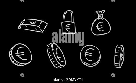 Symboles gris d'affaires en euros dessinés à la main. illustration de l'argent en 2d avec style de conception en forme de doodle Banque D'Images