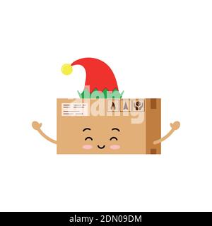 Chistmas drôle elf boîte caractère isolé sur fond blanc. Illustration de Vecteur