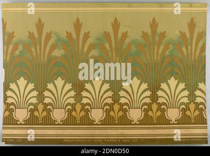 Frieze, imprimé à la machine, mica, vert, marron, or sur olive, mica Finish., États-Unis, 1890–1900, Wallcovers, Frieze Banque D'Images