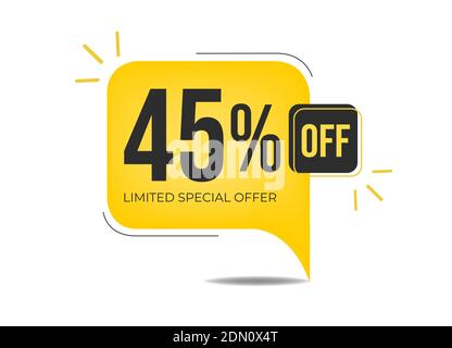 45 percent off limited special offer. Banner with forty-five percent discount on a yellow square balloon. Illustration de Vecteur