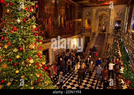 UK, England, Derbyshire, Edensor, Chatsworth House Painted Hall at Christmas, Lands Far Away, Russia, elevated view Stock Photo