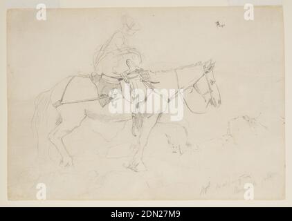 Bridle Path, White Mountains, Winslow Homer, cuisine américaine, 1836–1910, Graphite sur papier de vélin crème, vue horizontale d'une femme à cheval, USA, 24 août 1868, paysages, dessin Banque D'Images