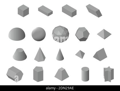 Ensemble de formes 3d de base isométriques. Solides géométriques gris isolés sur fond blanc. Illustration vectorielle Illustration de Vecteur