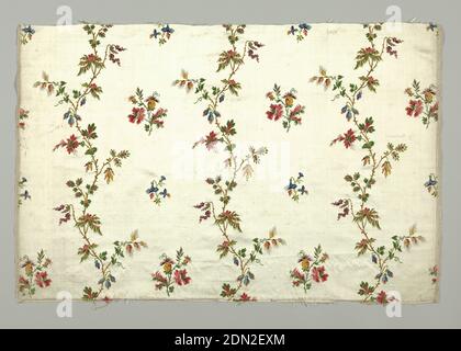 Textile, Moyen: Soie technique: Tissage de satin composé Uni avec trame supplémentaire, brocart de soie de satin blanc cassé avec branches florales multicolores et sprays floraux., France ou Angleterre, 18e-19e siècle, textiles tissés, textile Banque D'Images