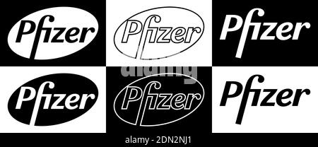 Logo Pfizer Vector - Black Color Silhouette Set - Société pharmaceutique américaine qui recherche et développe des vaccins et des produits médicaux. Illustration de Vecteur