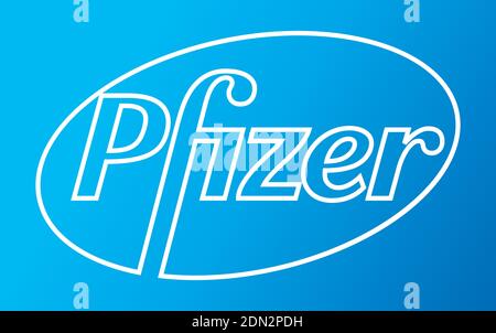 Logo Pfizer Vector - dernière couleur bleue - Société pharmaceutique américaine qui recherche et développe des vaccins et des produits médicaux. Laboratoire de pharmacie Illustration de Vecteur