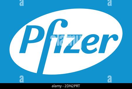 Logo Pfizer Vector - dernière couleur bleue - Société pharmaceutique américaine qui recherche et développe des vaccins et des produits médicaux. Laboratoire de pharmacie Illustration de Vecteur