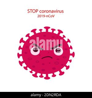 Icône du coronavirus avec le virus du visage mignon, isolé sur blanc. Illustration de Vecteur
