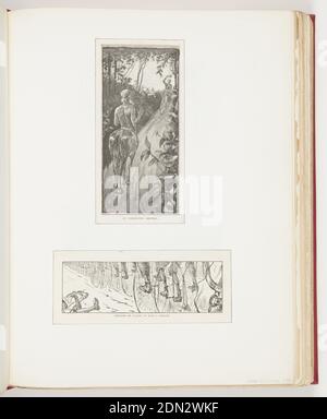 Une roue autour du moyeu, gravure sur papier, en haut; en haut à gauche, homme à vélo, un chapeau de roue, en bas d'une route. En bas à gauche, à l'arrière d'un centaure marchant sur le chemin, les mains dehors dans surpris. Végétation de chaque côté de la route. Image étiquetée avec le titre, une réunion inattendue. Bas; roues de vélo, pieds pédants; paire de pieds inférieure droite entrelacés. Étiqueté et titré, gagnants ou perdants par Half a Length, USA, 1880, animaux, Ephemera, Ephemera Banque D'Images