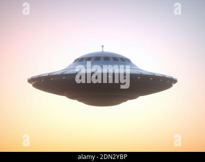 Objet volant non identifié OVNI. Masque inclus. Illustration 3D. Banque D'Images