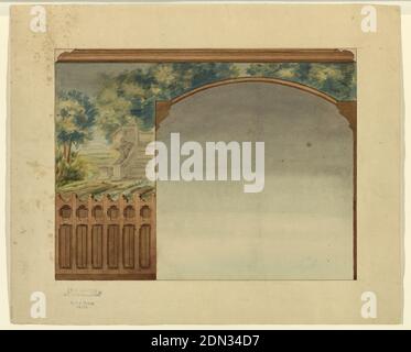 Design pour une partie de la Stairway à Château-sur-Mer, Newport, Rhode Island, Charles Salagnad, français, pinceau et encre et aquarelle, graphite sur papier, Paris, France, 1872, architecture, intérieurs, dessin Banque D'Images