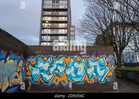 Glasgow, Scotland, UK. 17th December, 2020. New festive themed graffiti on Clydeside. Credit: Skully/Alamy Live News Stock Photo