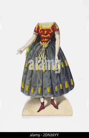 Jenny Lind Paper Doll Costume, Vielka de l'opéra 'Vielka', Lithographie sur papier vélin blanc, costume de poupée en papier pour la figure de Jenny Lind représentant le personnage Vielka de l'opéra Vielka., conçu pour être placé sur la poupée., Europe, ca. 1850, jouets et jeux, Imprimer Banque D'Images