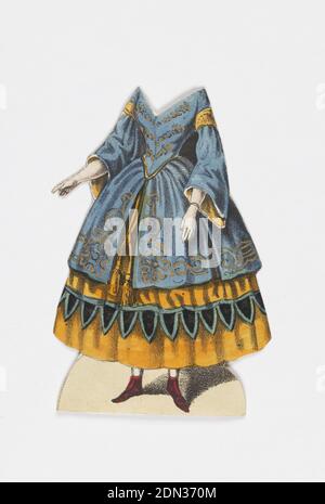 Jenny Lind Paper Doll Costume, Vielka de l'opéra 'Vielka', Lithographie sur papier vélin blanc, costume de poupée en papier pour la figure de Jenny Lind représentant le personnage Vielka de l'opéra Vielka., conçu pour être placé sur la poupée., Europe, ca. 1850, jouets et jeux, Imprimer Banque D'Images