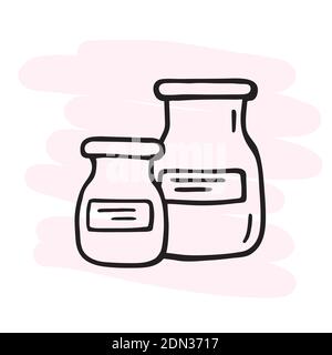 Drawing of glass jars with labels. Empty medicine jars. Vector. Doodle Stock Vector