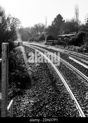 Voies ferrées à Dilton Marsh Halt, près de Westbury, Wiltshire, Angleterre, Royaume-Uni. Banque D'Images