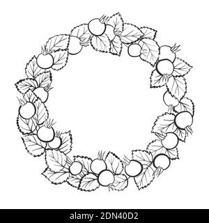 Belle couronne fleurie faite de feuilles et de baies de rosehip. Cadre fleuri. Illustration à base de plantes vectorielles pour cartes, mariage, anniversaire, Félicitations. Illustration de Vecteur