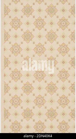 Papier de plafond, Becker, Smith & page, Inc., fondé en 1899, papier imprimé à la machine, sur fond crème, motifs rhomboïdes composés de bordures festonnées en rose et de quatre coeurs en vert avec des points rouges; petites fleurs en interstices., Philadelphie, Pennsylvanie, États-Unis, 1905–1915, Wallcovers, papier de plafond Banque D'Images