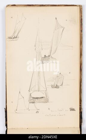 Sketchbook page, Kenyon Cox, cuisine américaine, 1856–1919, Graphite sur papier, Sketches of voiliers., États-Unis, 1875, albums (Bound) & books, Sketchbook folio, Sketchbook folio Banque D'Images