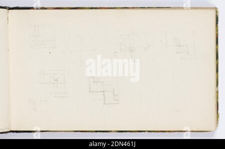 Sketchbook page, Kenyon Cox, cuisine américaine, 1856–1919, Graphite sur papier, diverses esquisses géométriques, États-Unis, 1875, albums (Bound) & books, Sketchbook folio, Sketchbook folio Banque D'Images