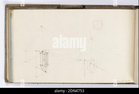 Sketchbook page, Kenyon Cox, American, 1856–1919, Graphite sur papier peint, croquis de lignes et de points distincts, montrant éventuellement une arche gothique avec des lignes perspectivales., Paris, France, 1877–78, albums (relié) et livres, folio de Sketchbook, folio de Sketchbook Banque D'Images