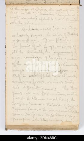 Page de sketchbook : Notes sur Isis, Kenyon Cox, américain, 1856–1919, Graphite sur papier, Notes sur l'ancienne déesse égyptienne Isis sur Recto et Verso., Etats-Unis, 1883, albums (relié) et livres, folio de Sketchbook, folio de Sketchbook Banque D'Images