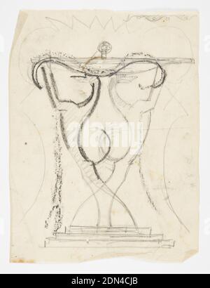 Design for Table, Hounds, William Hunt Diederich, cuisine américaine, b. Hongrie, 1884–1953, Graphite et charbon sur papier, conception pour une table de console destinée à être exécutée en fer. Deux monticules allongés debout sur leurs pattes arrière forment la base de la table, leurs mains étirées soutenant le plateau de table., USA, ca. 1916, mobilier, dessin Banque D'Images