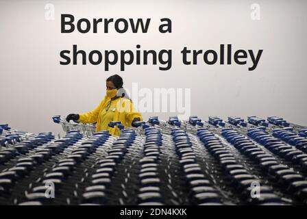 Mumbai, India. 17th Dec, 2020. A female staff seen standing behind the trolleys during the launchIKEA, a Swedish multinational store selling home decor products launched its second store in India. Store is located in Turbhe (a suburb in Navi Mumbai). Credit: SOPA Images Limited/Alamy Live News Stock Photo