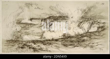 Niagara Falls du côté canadien, Thomas Moran, cuisine américaine, b. Britain, 1837–1926, Etching à l'encre noire sur papier vélin, vue des chutes Niagara du côté canadien, avec les chutes américaines en arrière-plan et les chutes canadiennes à droite., 1885, paysages, Imprimer Banque D'Images