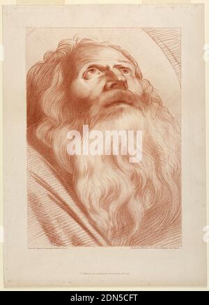 Old Man's Head, Francesco Bartolozzi, Italien, Angleterre active, 1727–1815, Annibale Carracci, Italien, 1560–1609, John Chamberlaine, Anglais, 1745 - 1812, gravure de la façon crayon à l'encre rouge-marron sur papier blanc, vieil homme avec une grande barbe, regardant vers le haut et légèrement vers la droite., Angleterre, 1796, Imprimer Banque D'Images