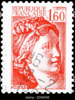 Saint Petersburg, Russia - September 27, 2020: Stamp printed in the France with the image of the Sabine, circa 1981 Stock Photo