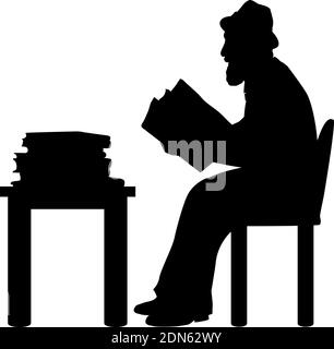 Silhouette homme senior grand-père livres de lecture. Icône de symbole d'illustration Illustration de Vecteur