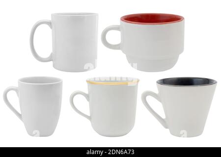 set of white cups isolated on a white background Stock Photo