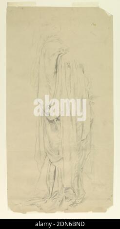 Etude pour une femme, “Vintage Festival,” Mendelssohn Glee Club, New York, NY, Robert Frederick Blum, américain, 1857–1903, Graphite sur papier, Femme figure debout avec robe drapée sur son bras droit. La femme est tournée vers la droite et sa tête est tournée vers son épaule droite. Peut-être lié à la figure derrière -6 dans -28-b., New York, NY, USA, 1895–1898, chiffres, dessin Banque D'Images