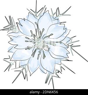 Blue flower, watercolor illustration isolated on white background. Vector EPS 10 Stock Vector