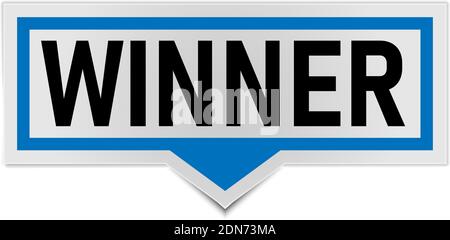 Autocollant bleu du gagnant. Signe isolé du carré du gagnant. Mot-clé du gagnant bulle Illustration de Vecteur
