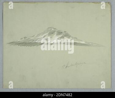 Pic enneigé du Mont Chimborazo, Équateur, église Frederic Edwin, américaine, 1826–1900, graphite, broussailles et gouache blanc sur papier verdâtre lourd, vue horizontale du pic enneigé du Mont Chimborazo, vu du même point qu'en 1917-4-1337., juillet 1857, paysages, dessin Banque D'Images