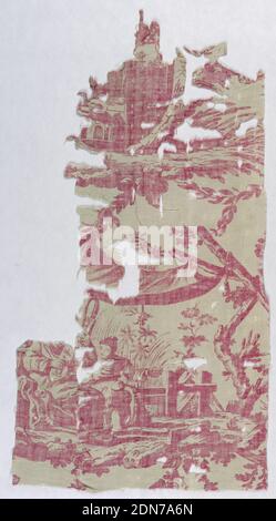 Textile, Medium: cotton Technique: copperplate printed on plain weave, Fragment from a bedcover with four different chinoiserie-type scenes., England, late 18th century, printed, dyed & painted textiles, Textile Stock Photo