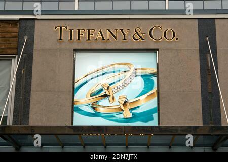 Tiffany & Co jewelry sign in downtown Vancouver, British Columbia, Canada Stock Photo